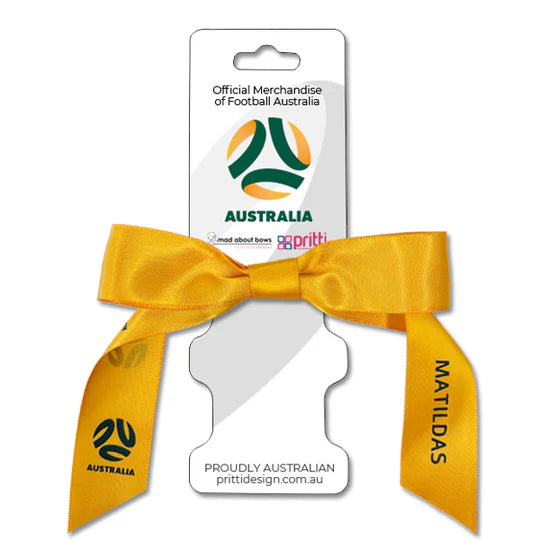 Football Australia® Satin Pony Bow Gold-Mad About Bows