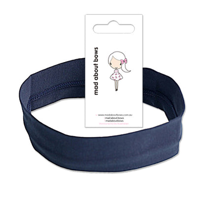 Cotton Lycra Stretch Headband Navy-Mad About Bows