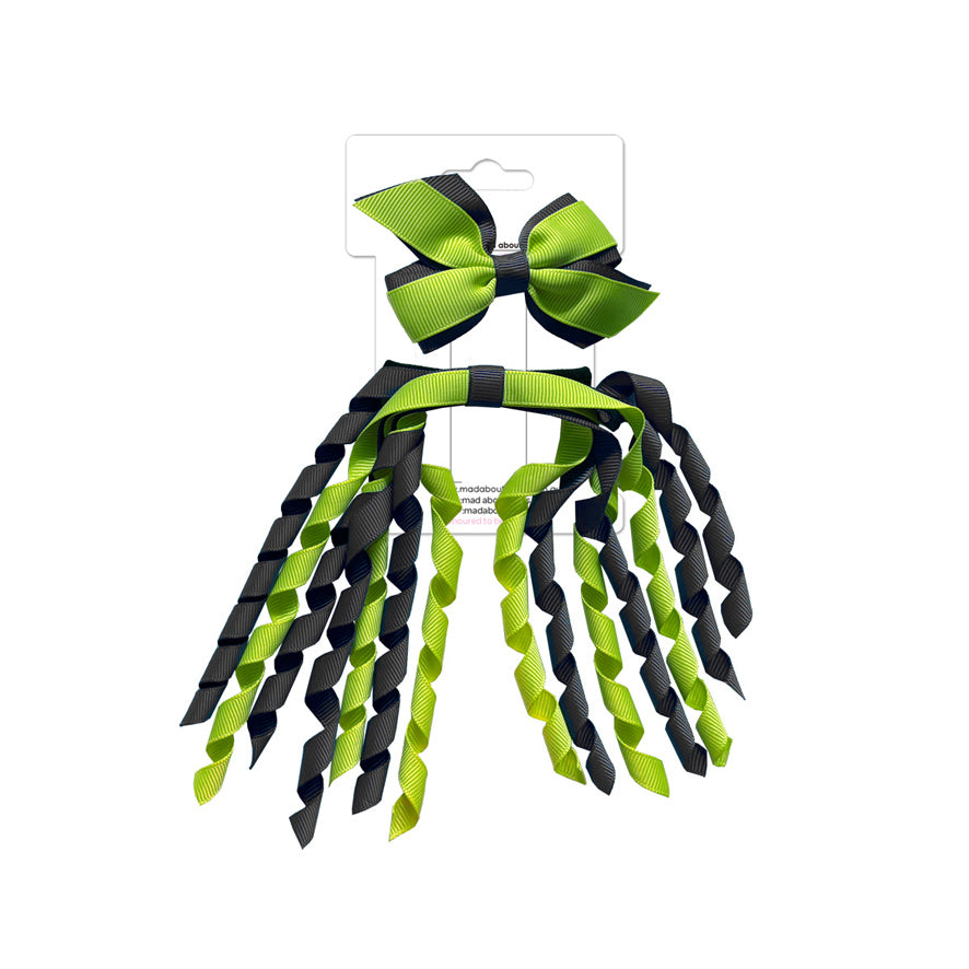 Mini Pinwheel & Korker Pack Charcoal/Apple Green-Mad About Bows